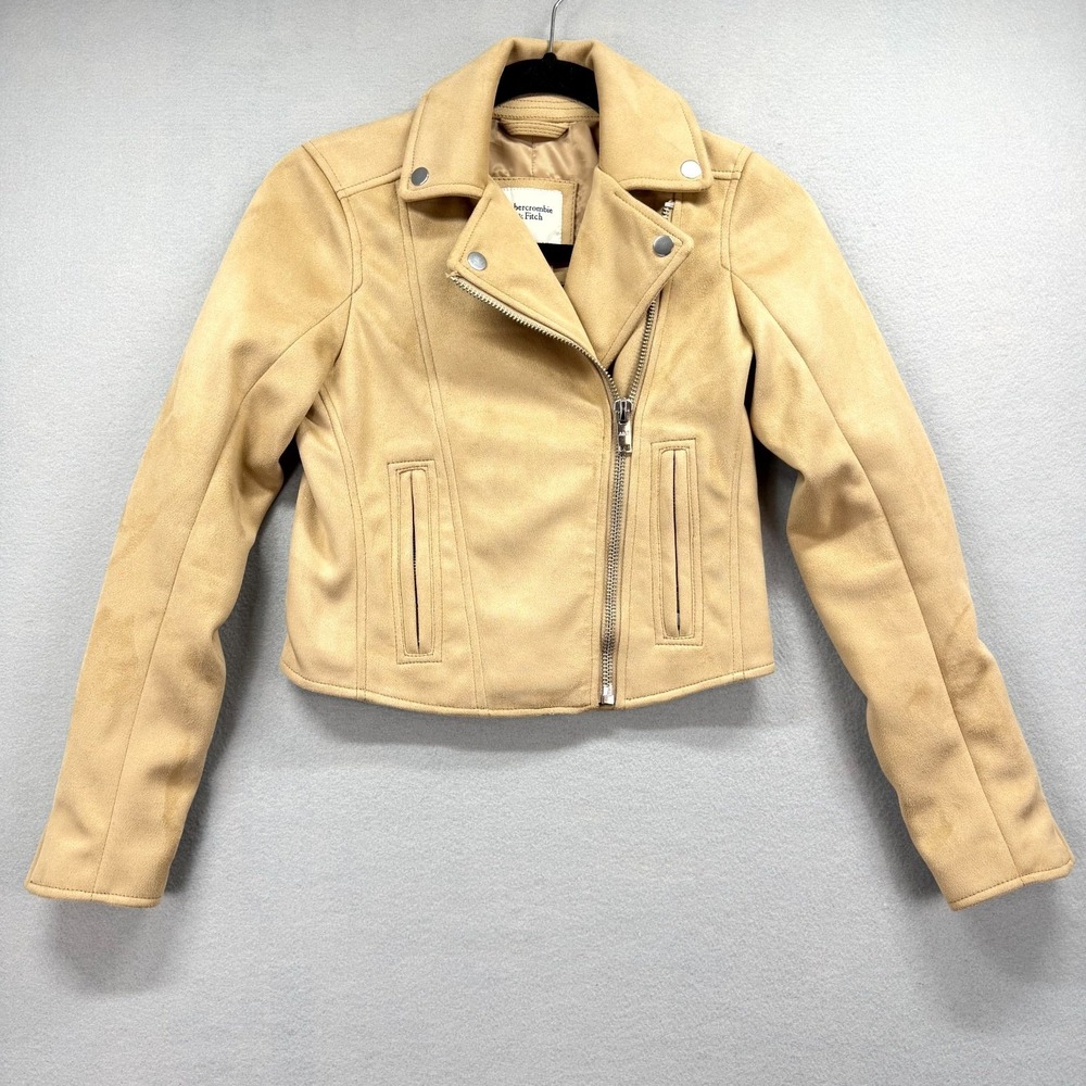 Abercrombie & Fitch Vegan Suede Moto Jacket Womens 2XS Brown Asymmetrical Zip Up